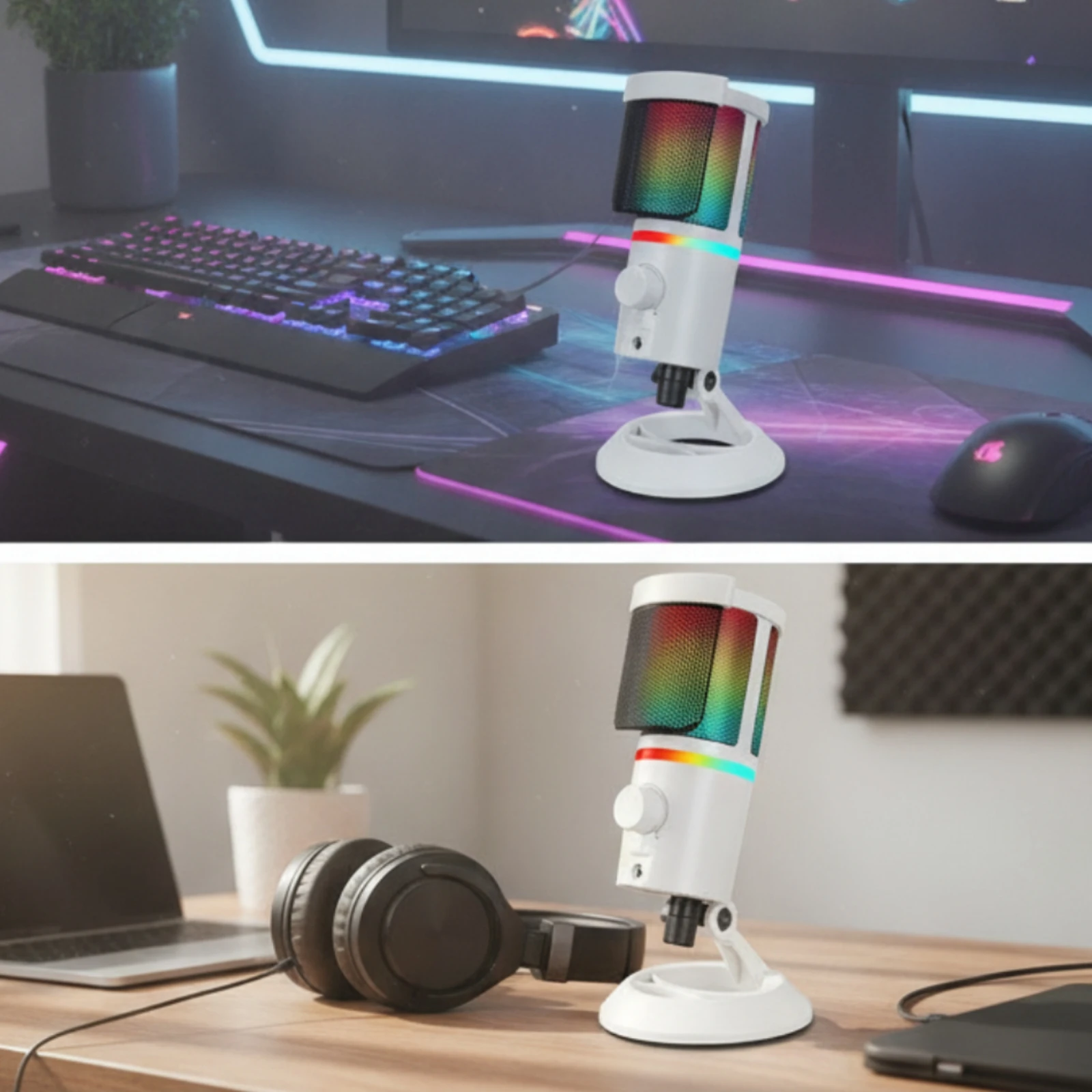 Фото USB-конденсаторный микрофон с настольной подставкой и RGB-подсветкой для прямых трансляций и подкастов №5