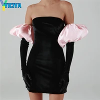 yiciya women strapless velvet dress elastic bodycon with clouds gloves birthday vacation party french romantics met streetwear