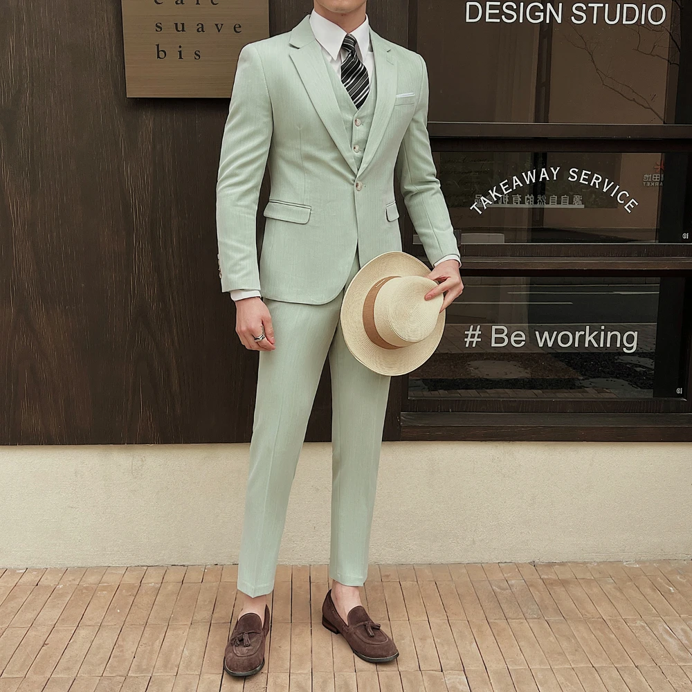 Высококачественные модные зеленые мужские костюмы деловой комплект из 3-х
