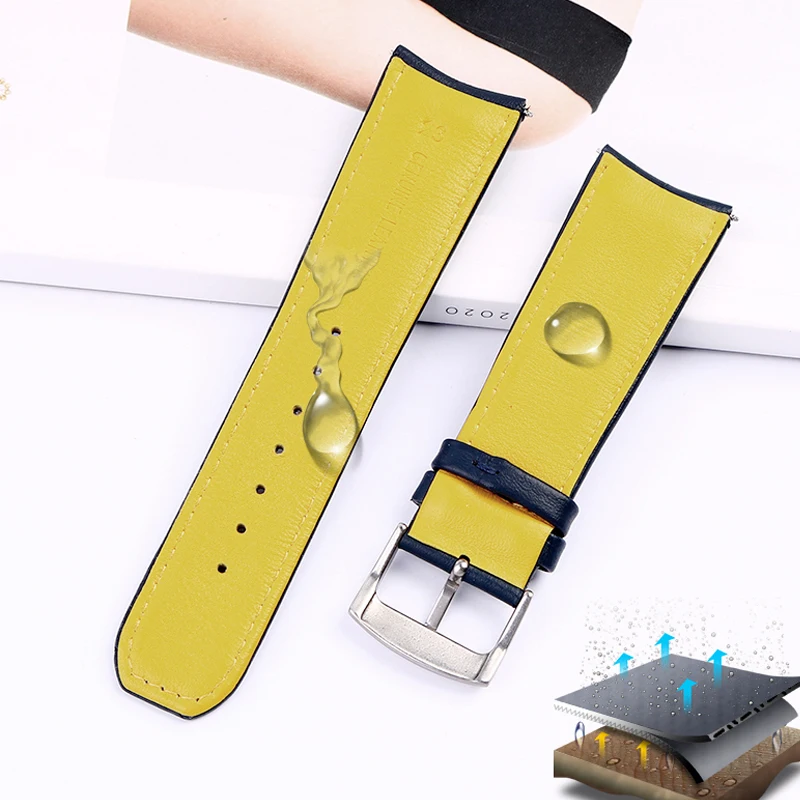 For CITIZEN Blue Angel Men Radio Wave Watch AT8020-54L/8020-03L/JY8078 curved end Genuine Leather Watchband Bracelet Strap 22 23