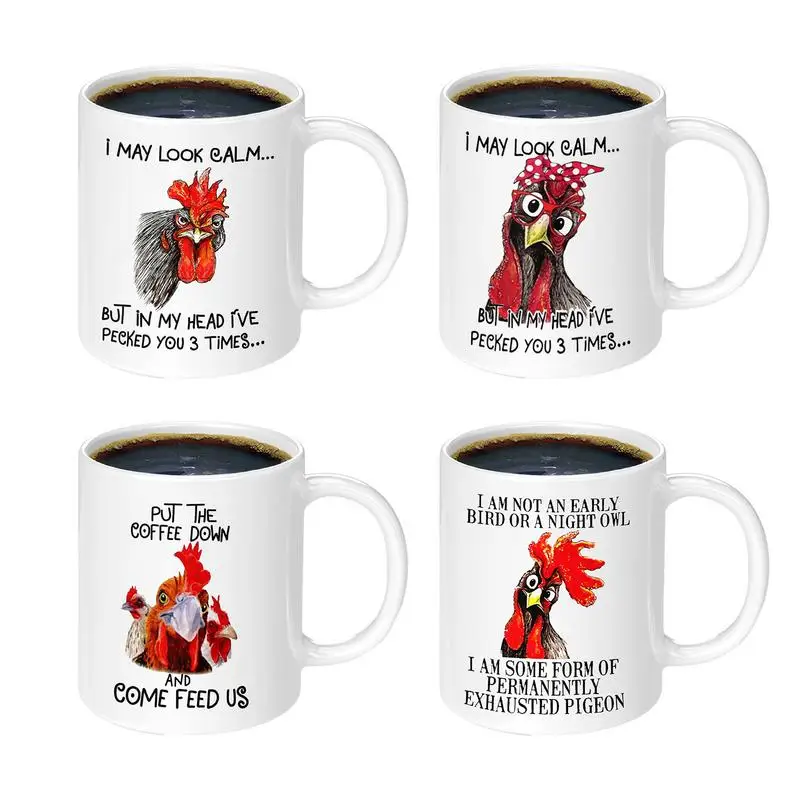 

Roosters Coffee Mug Creative Novelty Mug With Funny Cock Flat Painted Design Mug For Coffee Milk Breakfast Home Kitchen Supplies