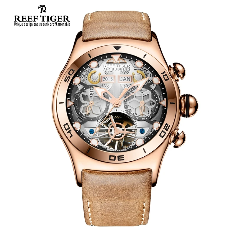 Reef Tiger/rt для мужских часов мужские механические часы со скелетом и турбийоном