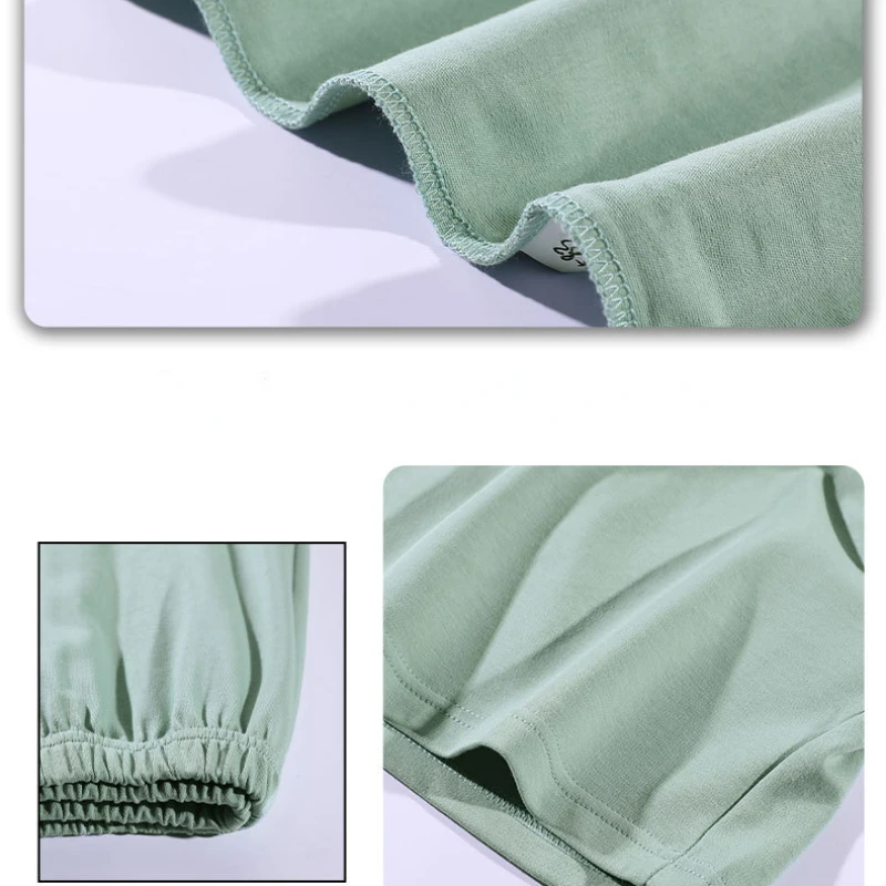 Summer Thin Section Pajamas for Women's Cute and Casual Pure Cotton Three-point Sleeve Shirts Suit Sleepwear with  Round Neck