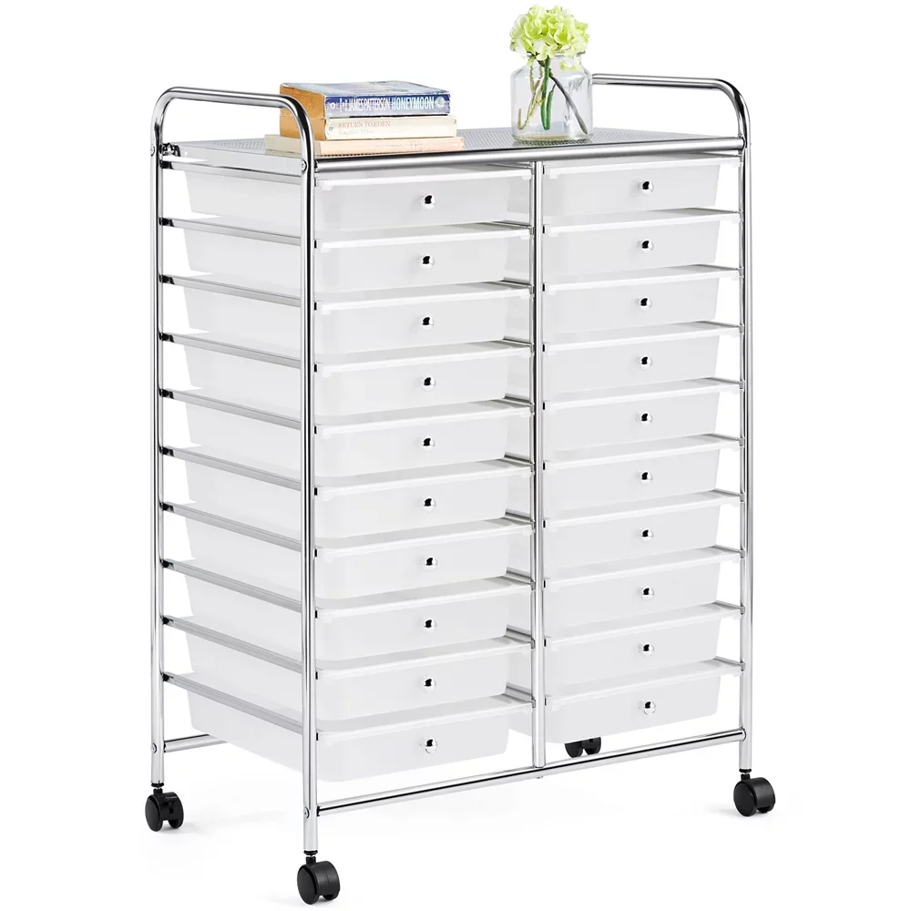 

Easyfashion 3.95 Gallon 20 Drawer Rolling Metal and Plastic Storage Bin with Wheels, White