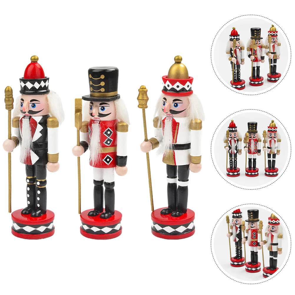 

3 Pcs Decor Nutcracker Venue Setting Props Christmas Gifts Wooden Decorations Nutcrackers Craft Xmas Desktop Ornaments