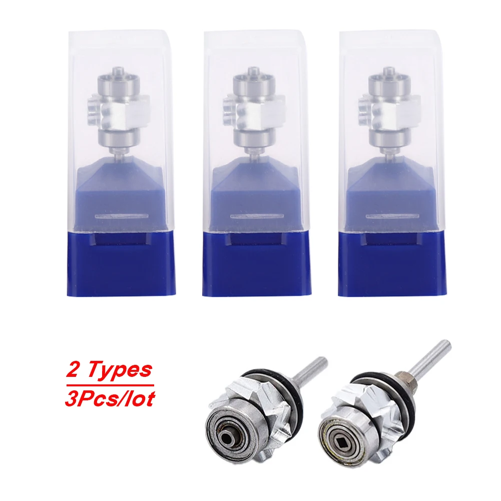 3Pcs Dental Turbine Cartridge Rotor 2 Types NSK High Speed Standard Handpiece Push Button Torque Bearing Rotor Stainless Steel