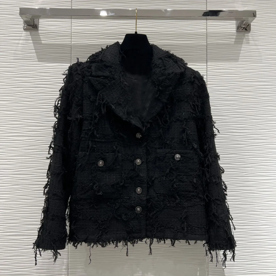 

Guesod Women Ladies Coat Spring Summer Black Notched Collar Woolen Outerwear New