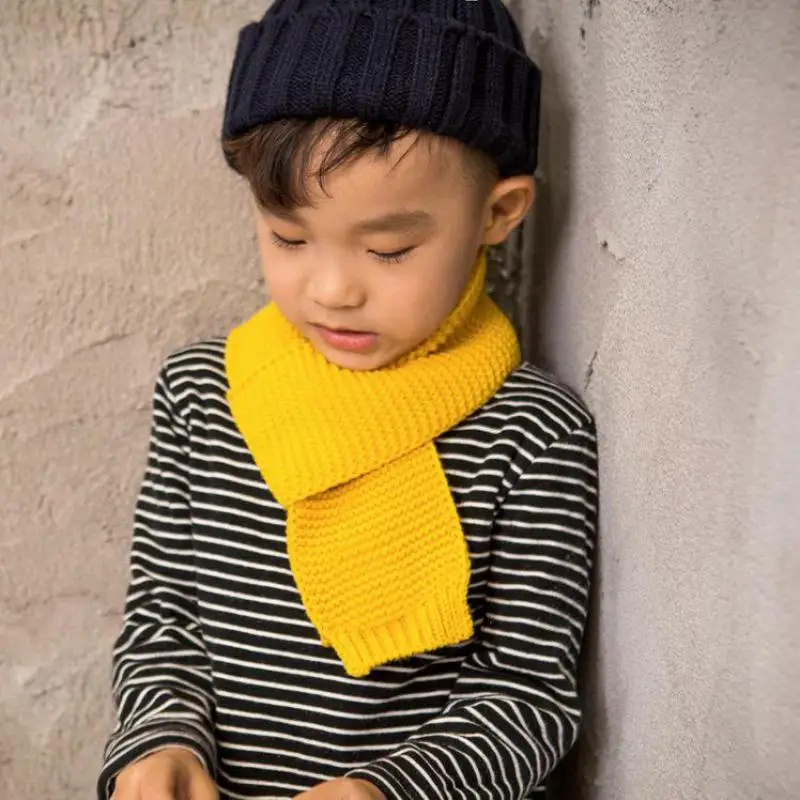 Зимний шарф детский вязаный теплый воротник однотонный корейский Повседневный