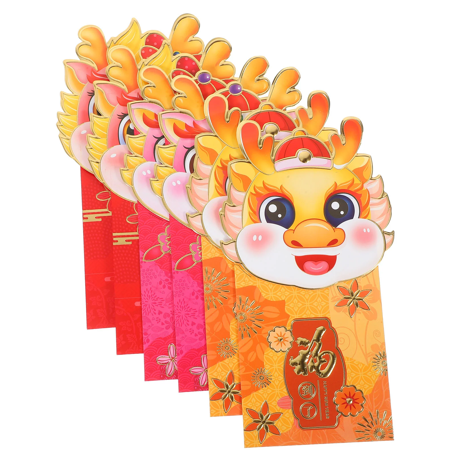 

6 Pcs New Year Red Envelope 2024 Zodiac Packet Money Bag Packets Gifts Cartoon Paper Envelopes Lai Si Feng Pocket