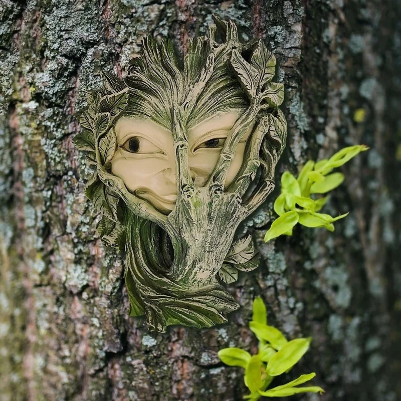 

Abstract Greenwoman Decor Bashful Wood Sprite Resin Statue Backyard Trees Hangger Wall Art Decoration Ornaments For Outdoor