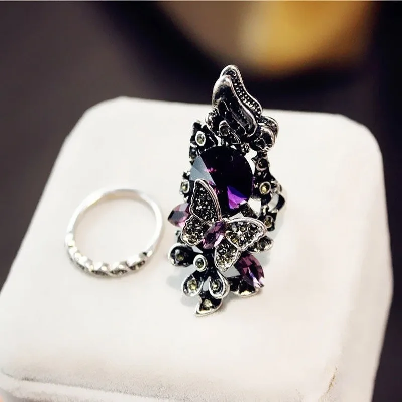

Hot Sale 2Pcs/Set Butterfly Ring Sets Fashion Creative Bohemia Women's Banquet Hand Ring Luxury Big Ladies Jewelry