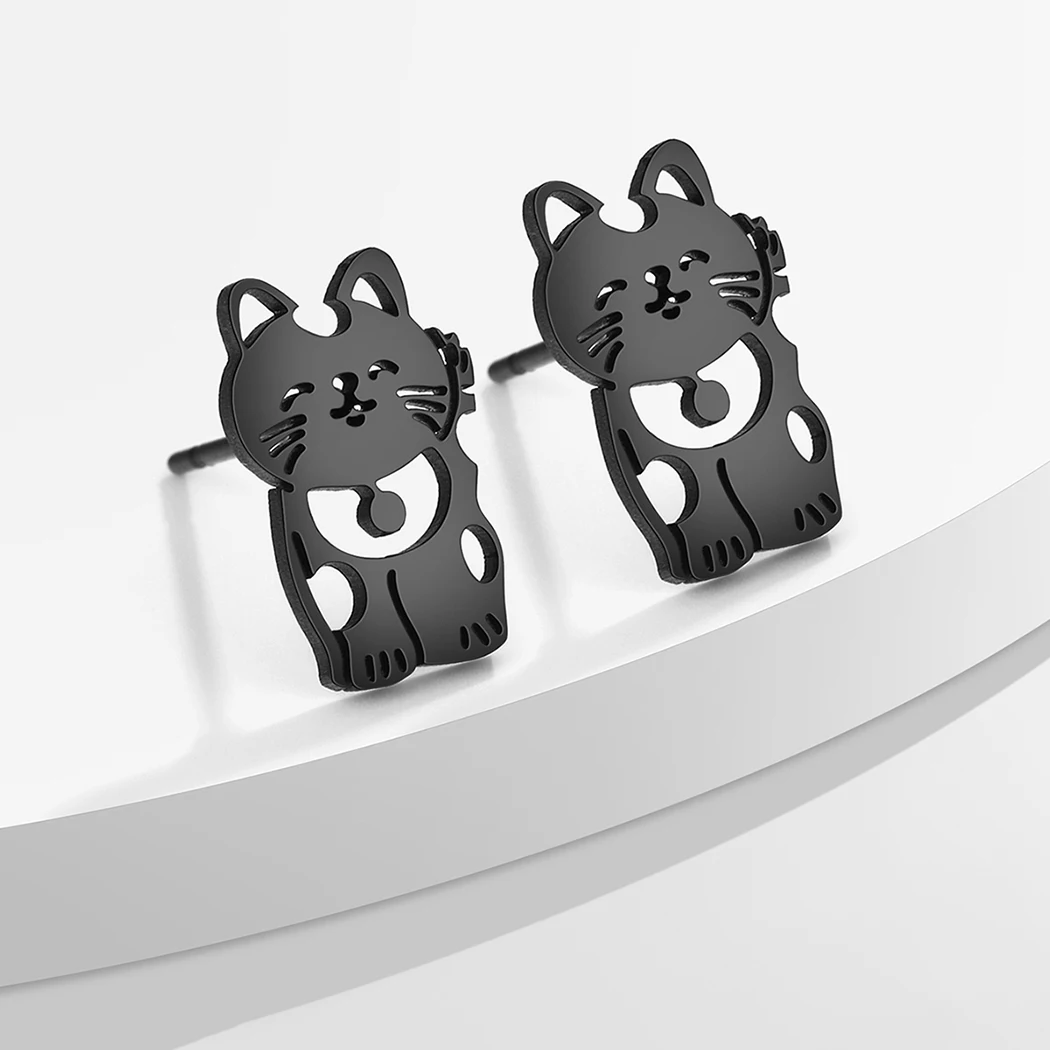 Простые Модные серьги-гвоздики Cxwind с лазерной гравировкой и котом на удачу из