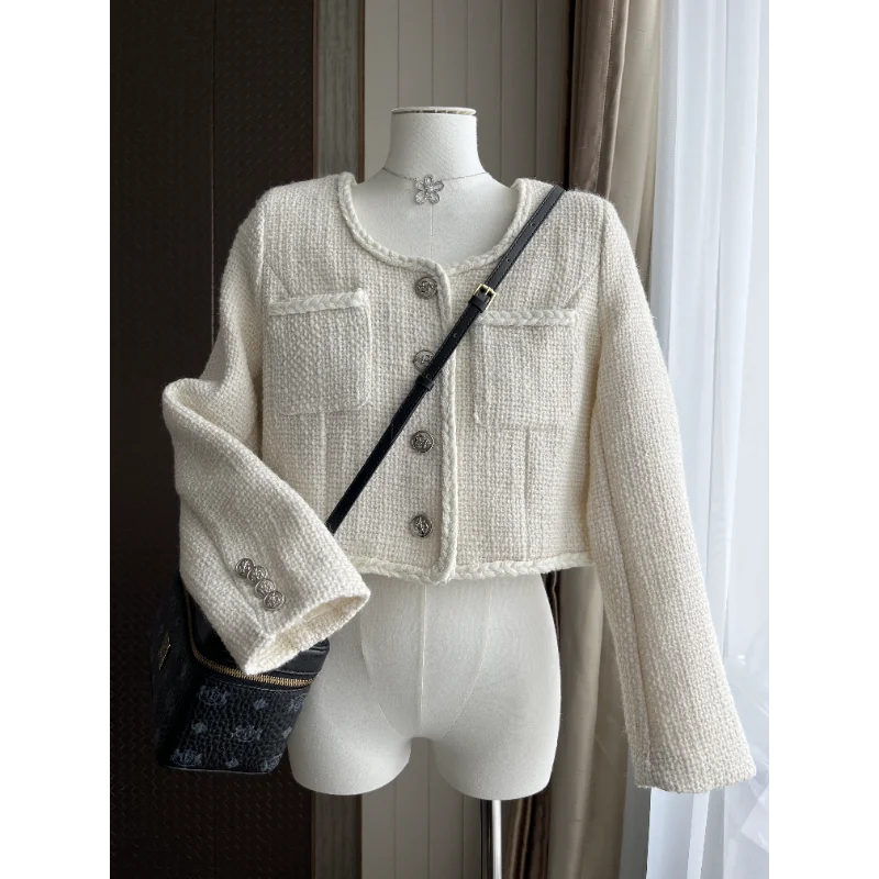 Женское твидовое пальто с квадратным вырезом