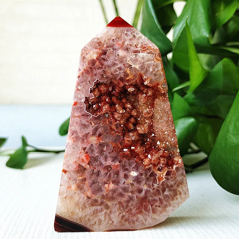

Natural Stone Red Agate Geode Druzy Crystal Tower Point Home Decor Wand Witchcraft Reiki Meditation Chakra Healing Crystals