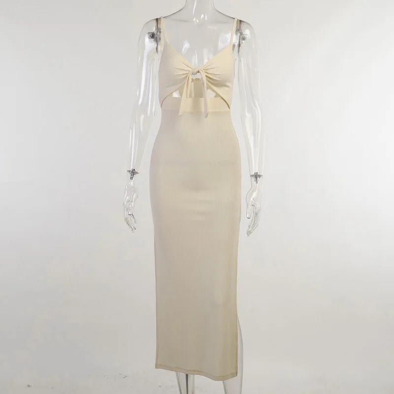 

The 2022 Women's Clothing Simple V-neck Halter Slit Low-cut Casual Dress