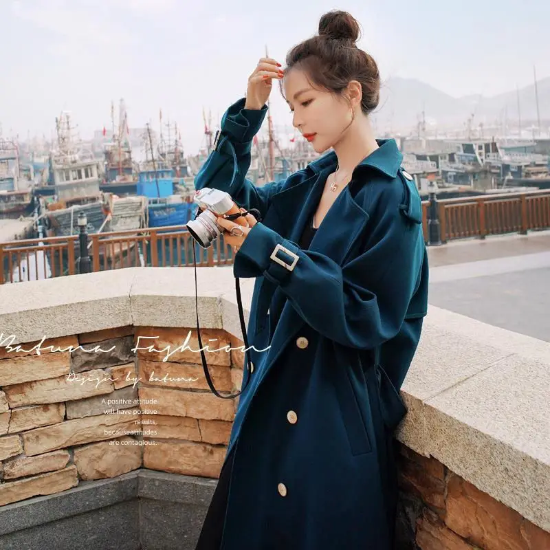 

Популярный женский тренчкот средней длины весна-осень 2023 Новинка Повседневная модная ветровка в британском стиле с длинным рукавом Z250