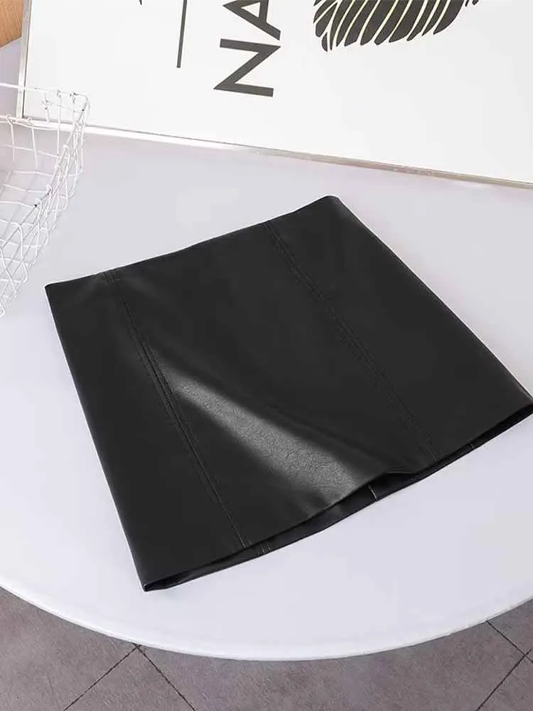 

Женская мини-юбка из искусственной кожи, трапециевидная черная винтажная юбка с высокой талией и молнией сзади