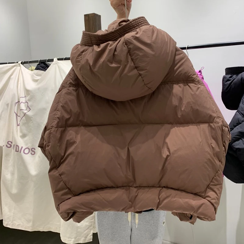 High quality Hooded puffer jacket Women 2022 Winter Warm Oversized Batwing sleeve down Short outwear Ladies INKEO 2O309jacket