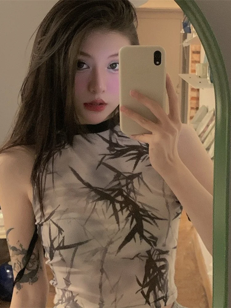 Koshiki прозрачная сетчатая майка с контрастным рисунком укороченный жилет Y2k