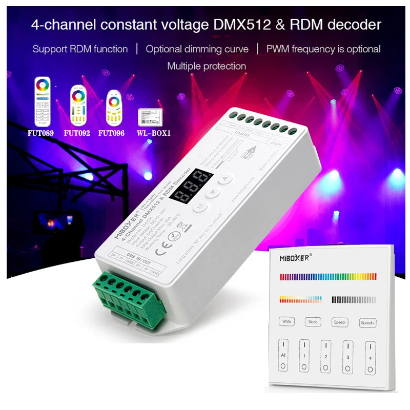 Miboxer 2.4G  DMX512 Master Touch Pane Remote X1/X2/X3/X4/X5 1/2/3/4/5 CH DMX512&RDM Decoder