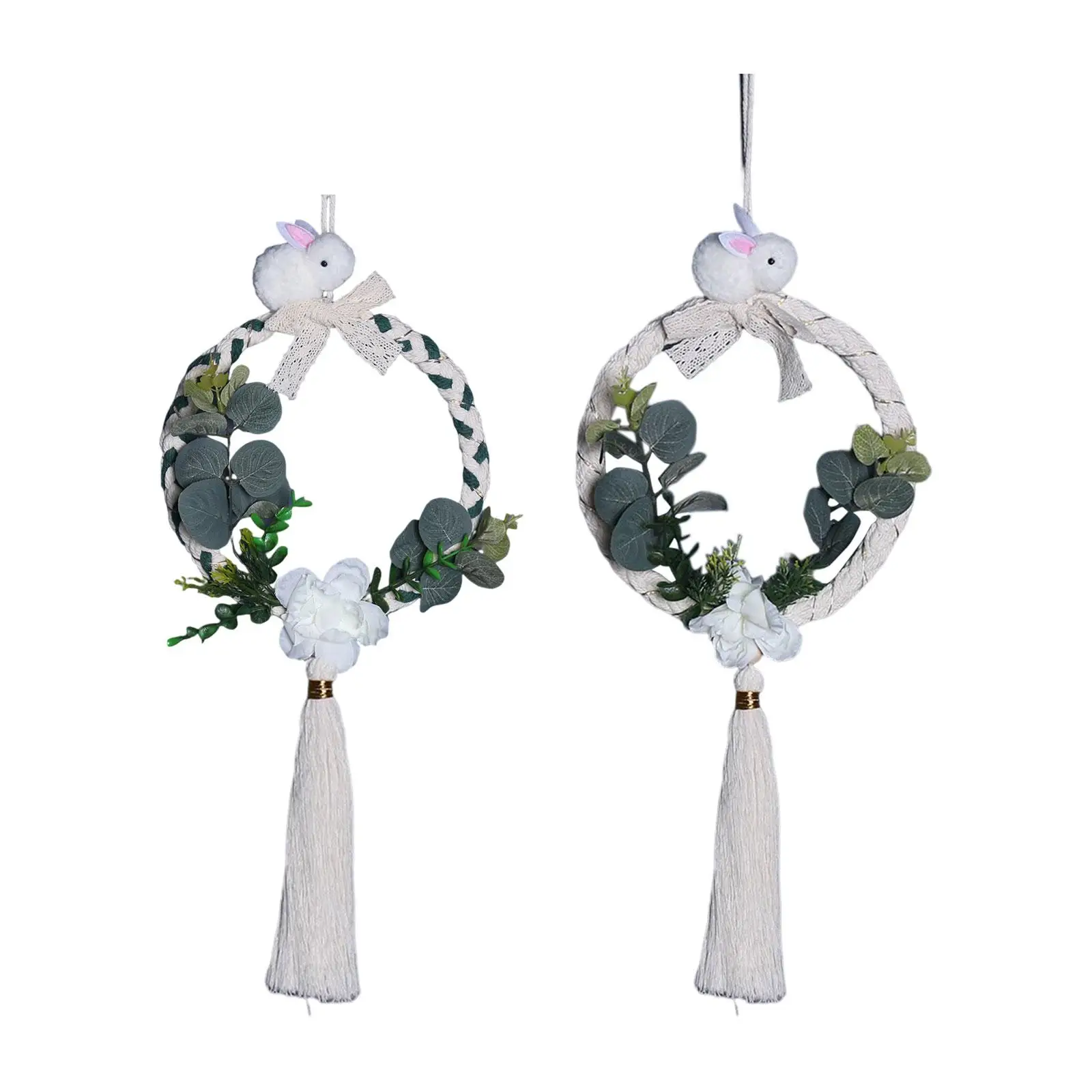 

Easter Bunny Spring Wreath for Front Door Wall Decor Ornaments Welcome Sign Macrame Tassel Garland for Home Wedding Dorm Bedroom