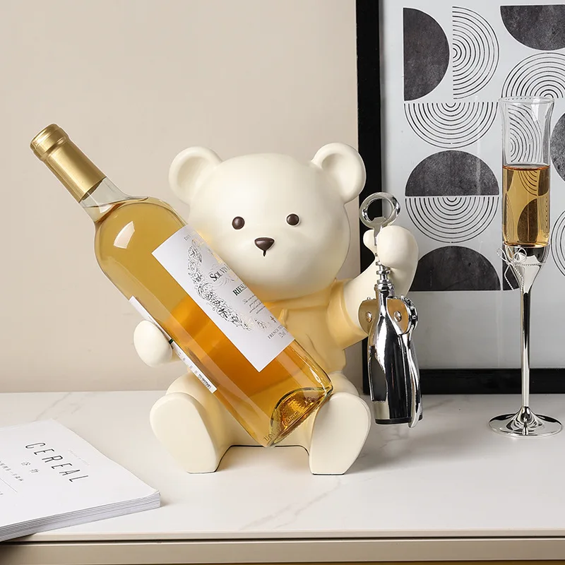 

Anime Cartoon Bear Red Wine Rack Decor Living Room Dining Table Nordic Ceramics Wine Tray Ornaments Cute Champagne Storage Rack