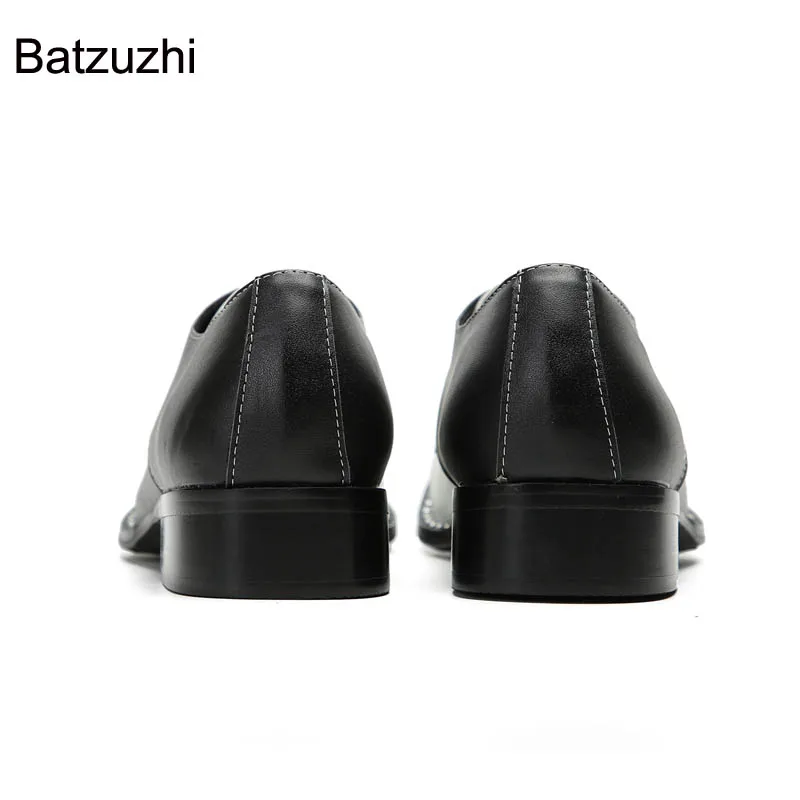 Batzuzhi Silver Metal Tip Черно-белые модельные туфли из натуральной кожи Мужские деловые на