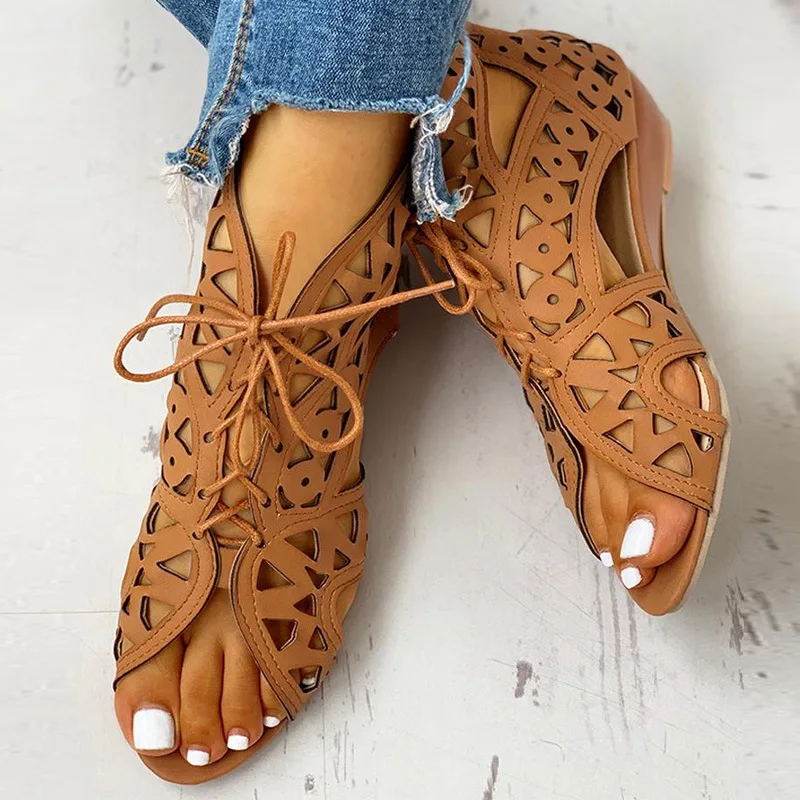 

2022 Woman Summer Shoelaces Gladiator Boot Sandals Leisure Wedge Heel Comfort Women Shoes Plus Size 35-43 Zapatillas De Mujer