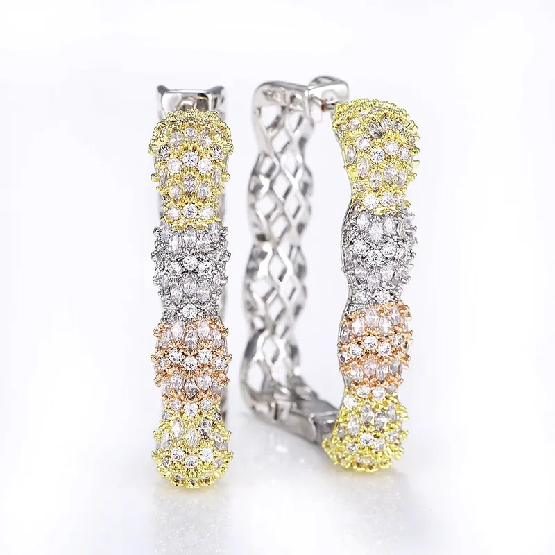 Dongdaemun Fashionable Earrings New Arrival Korean Style Zirconia Stud with Micro-Paved Large Hoop