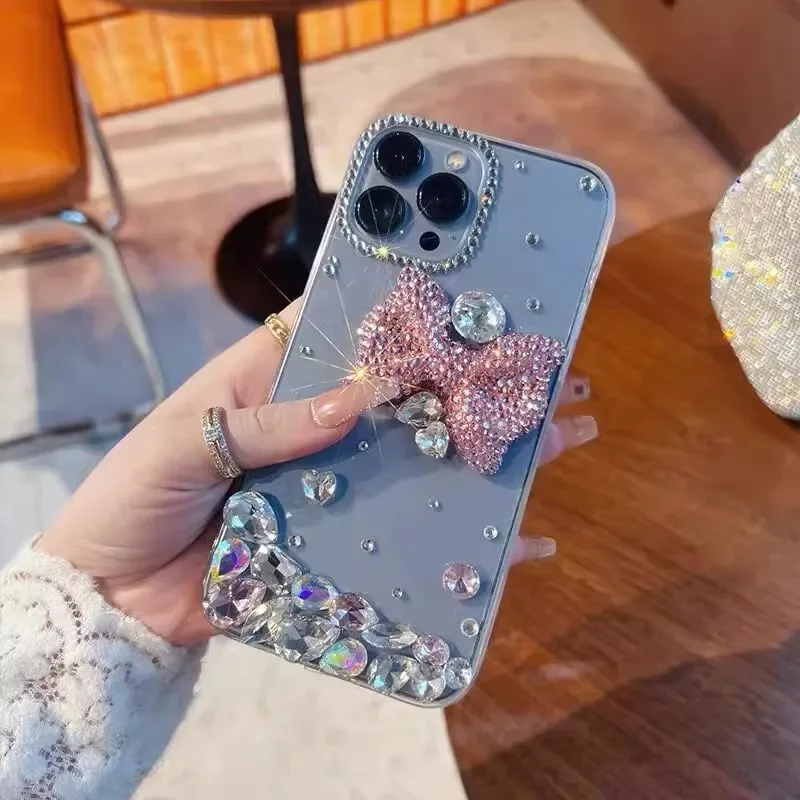 Фото Роскошный чехол со стразами и бантом для телефона, чехол с кристаллами и блестящим бантом для Huawei P50 P60 Pro Mate 50 60 Honor 80 90 100 Pro №1