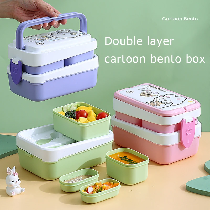 

Double layer 1350ml Microwave Lunch Box Cute Dinnerware Food Storage Container Children Kids School Office Portable Bento Box