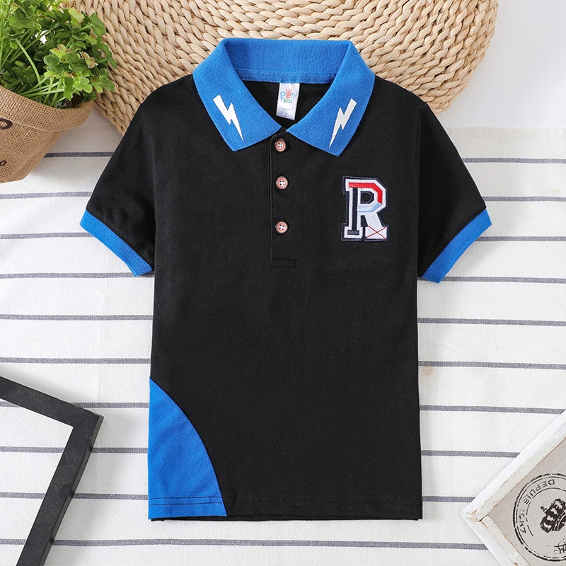 New Kids Boy Polo Shirt Summer R Polo Shirts for Boys Short Sleeve Tee Baby T Shirt Turn down Collar Baby Clothing 2-8 Y