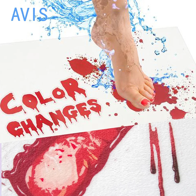 AVIS Halloween Color Changing Carpet Game with Water Red Blood Footprints Bathroom Doormats Absorbent Non-slip Mat Rug 40x70