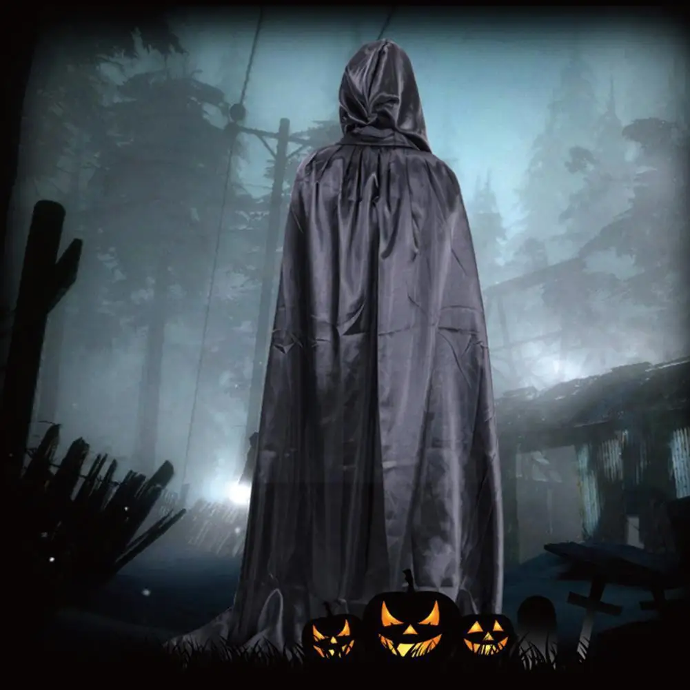 

Halloween Costume Adult Death Cos Costumes Black Witch Cloak Devil Black Long Cloak Black Cos New Role Hooded I8g0