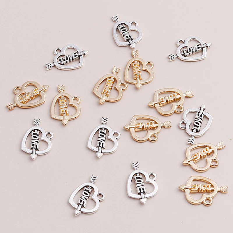 

40pcs Gold Silver Color Romantic Love Charms Arrow Heart Pendants for DIY Jewelry Making Handmade Craft Supplies Wholesale