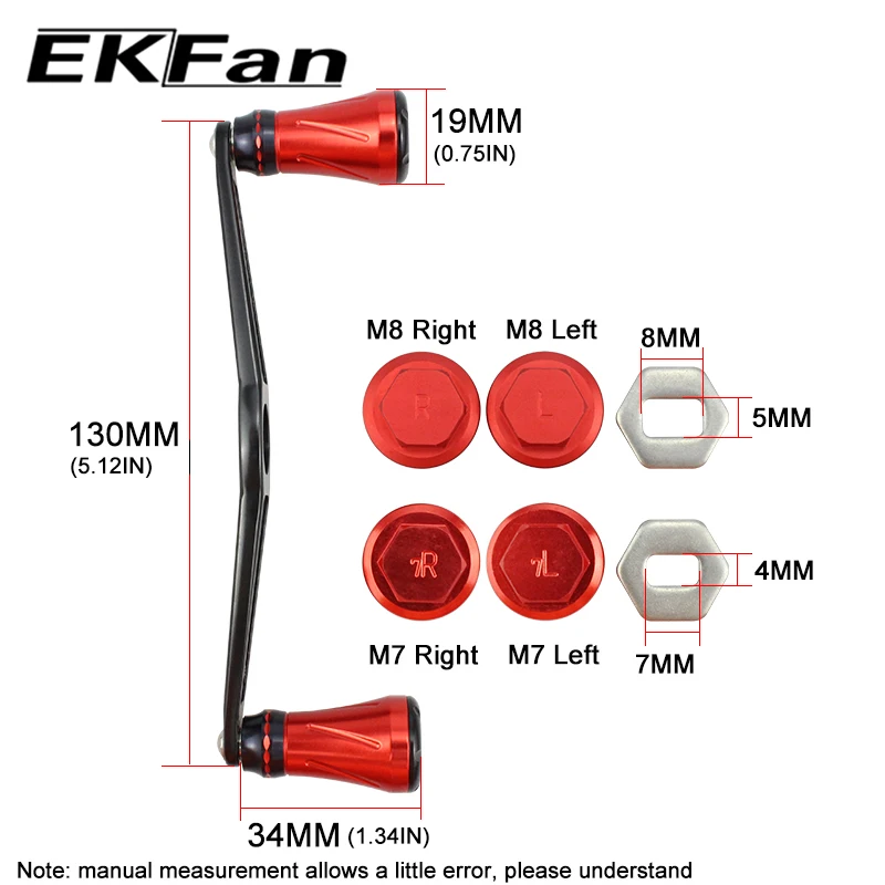 Фото Рукоятка для рыболовной катушки EKfan 130 мм из алюминия с ЧПУ, универсальная, для A/S/D, с отверстиями 8*5/7*4 мм, левая/правая, взаимозаменяемая. №4