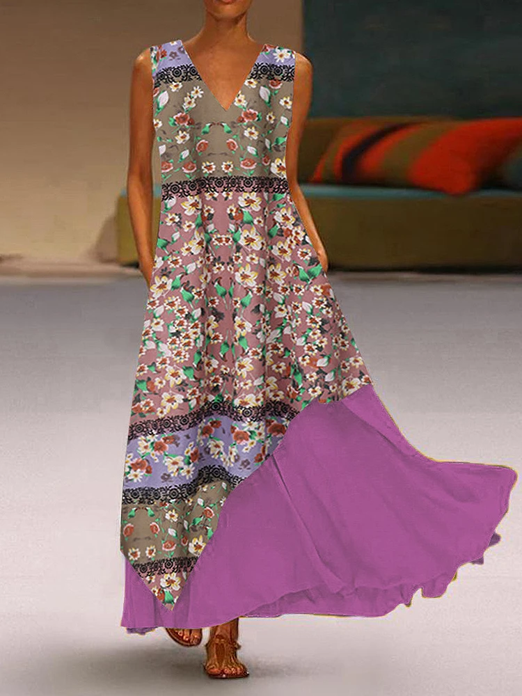 

2022 Fashion Summer Maxi Dress Women's Printed Sundress Casual Sleeveless Vestidos Female Large Size Loose Robe Femme