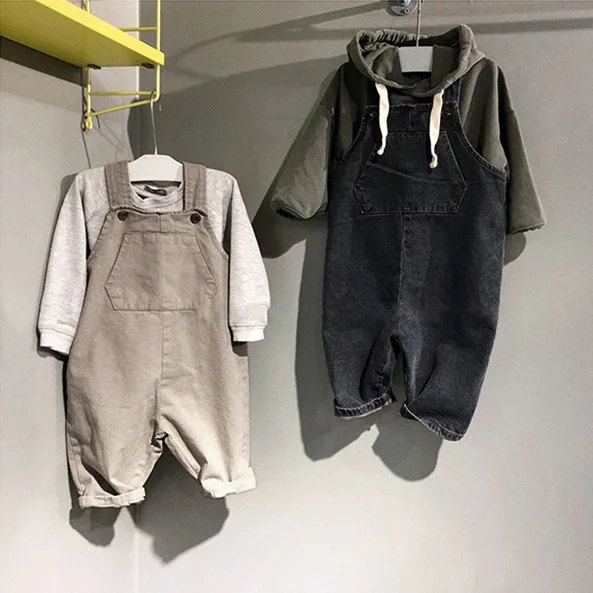 

2022 Autumn Children's Clothing Trendy Boys and Girls Retro Loose Wash Old Big Pocket Two-color Overalls kids clothes