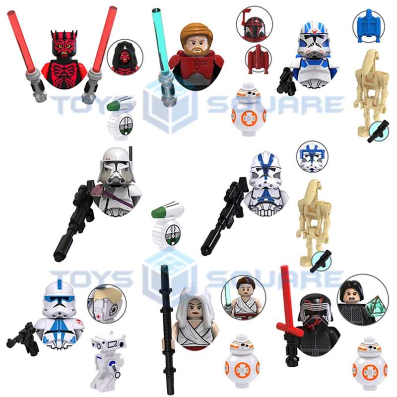 

Конструктор Оби Ван Дарт Maul 501 Jet Clone Trooper Commander Bacara Medic Kix Rey Kylo Ren, модель MOC набор блоков, игрушки
