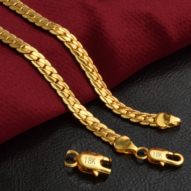 

925 Sterling Silver 18K Gold Jewelry Set 5MM Full Sideways Necklace Bracelet Sets For Women Men Wedding Fashion Jewelry