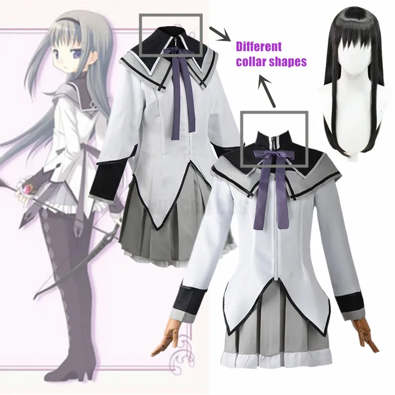 

Anime Magical Girl Puella Magi Madoka Magica Homura Akemi Cosplay Costume Fighting Uniform Wig Socks for Mahou Shoujo Comic Con