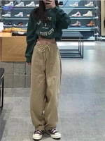 women s 3xl casual pants safari style drawstring high waist trousers loose japanese streetwear vintage solid color hip hop bf