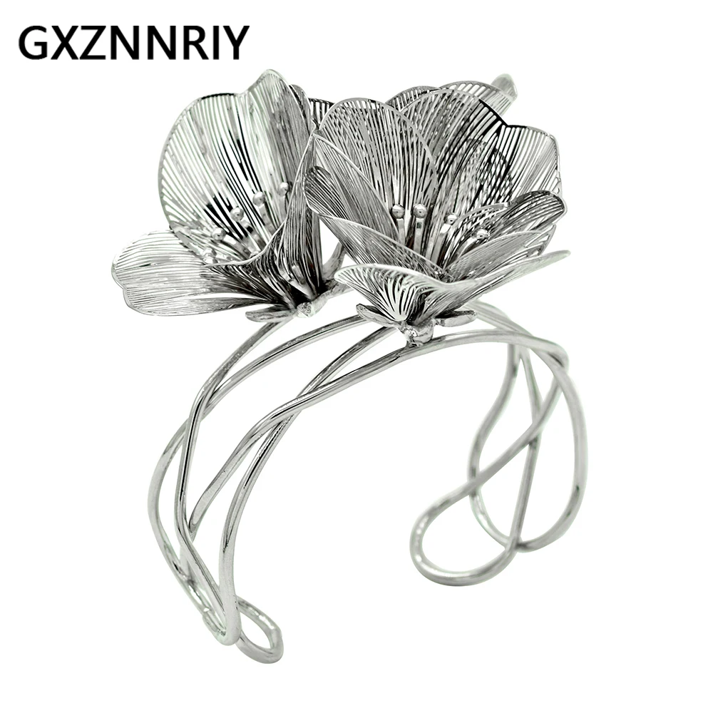 Женский Медный Браслет-манжета с цветами многослойный регулируемый браслет