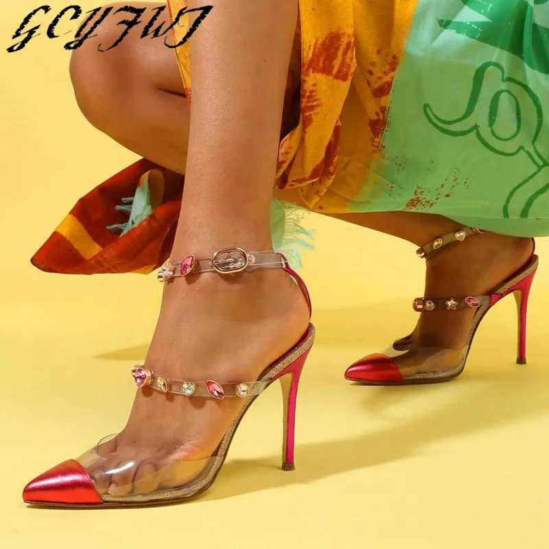 

Women's Summer Shoes New Fashion Pointed Toe Rhinestone Hollow Out Stiletto Female Pumps Transparency Comfortable Ladies Sandals