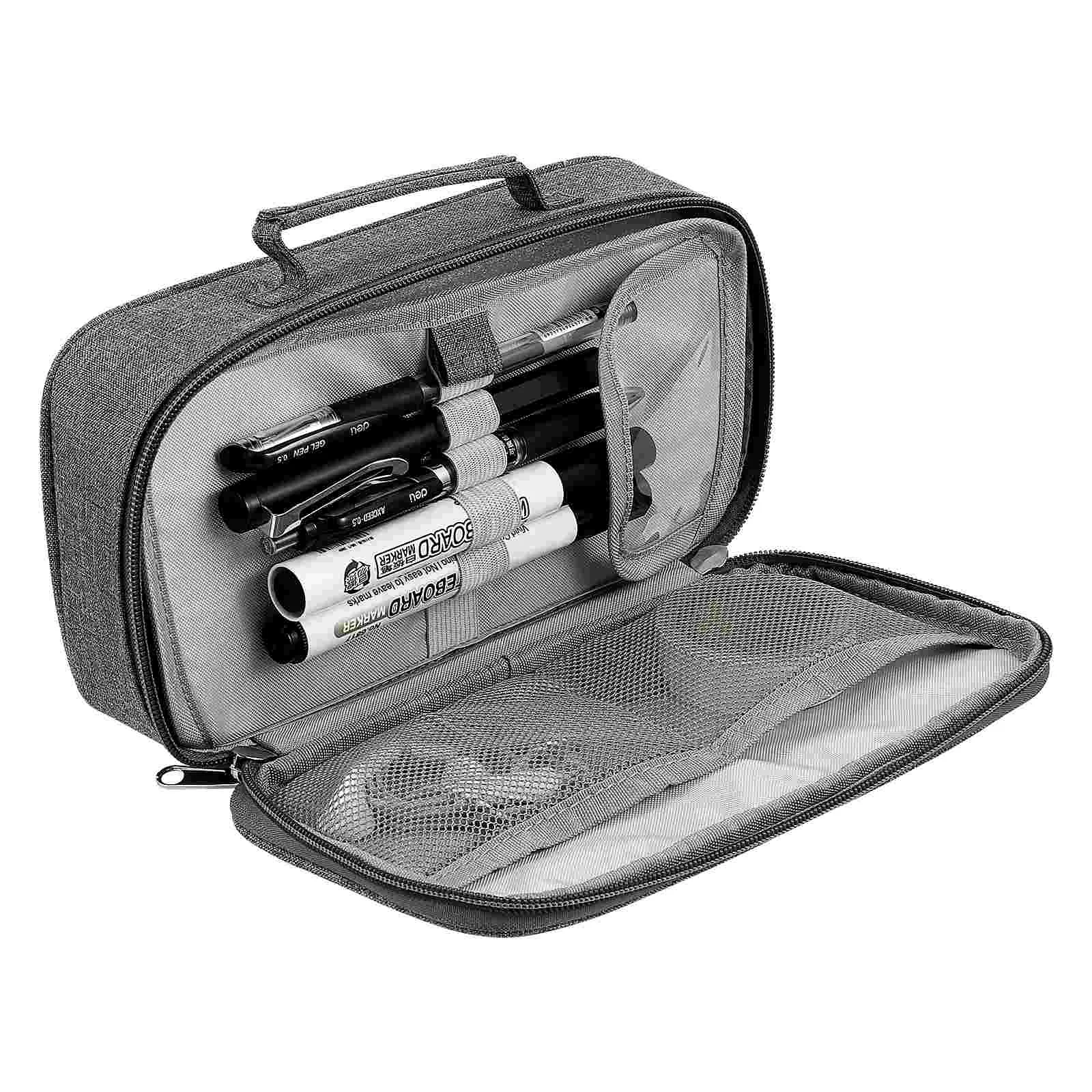 

Bag Metal Zipper Durable 3 Compartments Storage Pouch for Office School Dorm