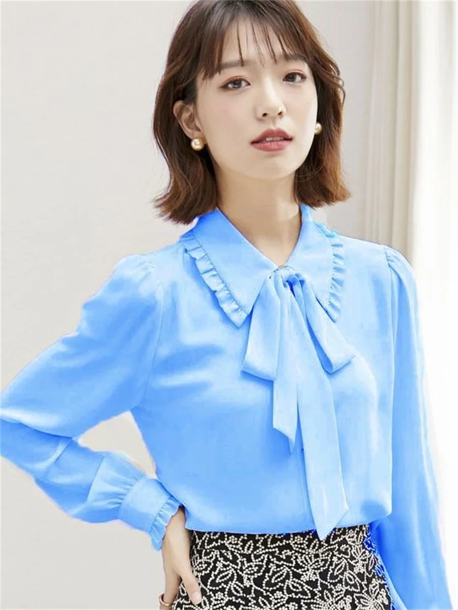 Женская Повседневная Блузка с длинным рукавом и бантом на воротнике модель SP1682