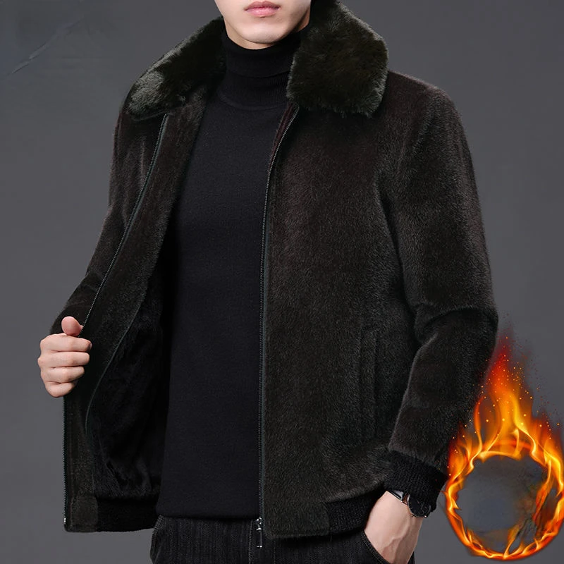 2022 New Tops Men's Autumn and Winter Overcoat Plush Zipper Faux Fur Outerwear Male Large Size with Warm Thickened Fur Coat Q187