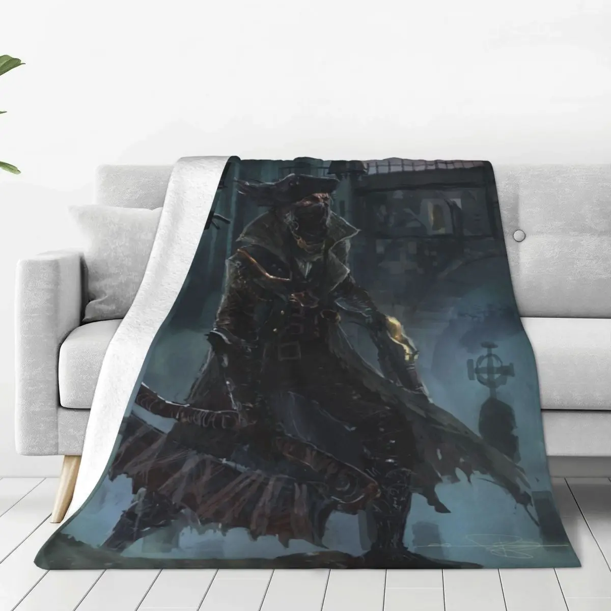 

Bloodborne Hunter Knitted Blanket Flannel Horror Game Soft Throw Blankets for Bed Bedspread