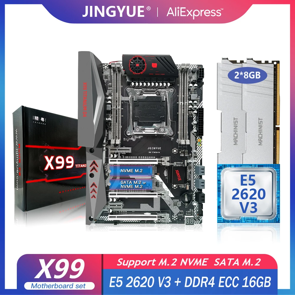 

Комплект материнской платы JINGYUE X99, LGA 2011-3 с процессором Inte E5 2620 V3, 16 Гб (2 х8), Память DDR4 ECC, Поддержка USB3.0, титан, D4
