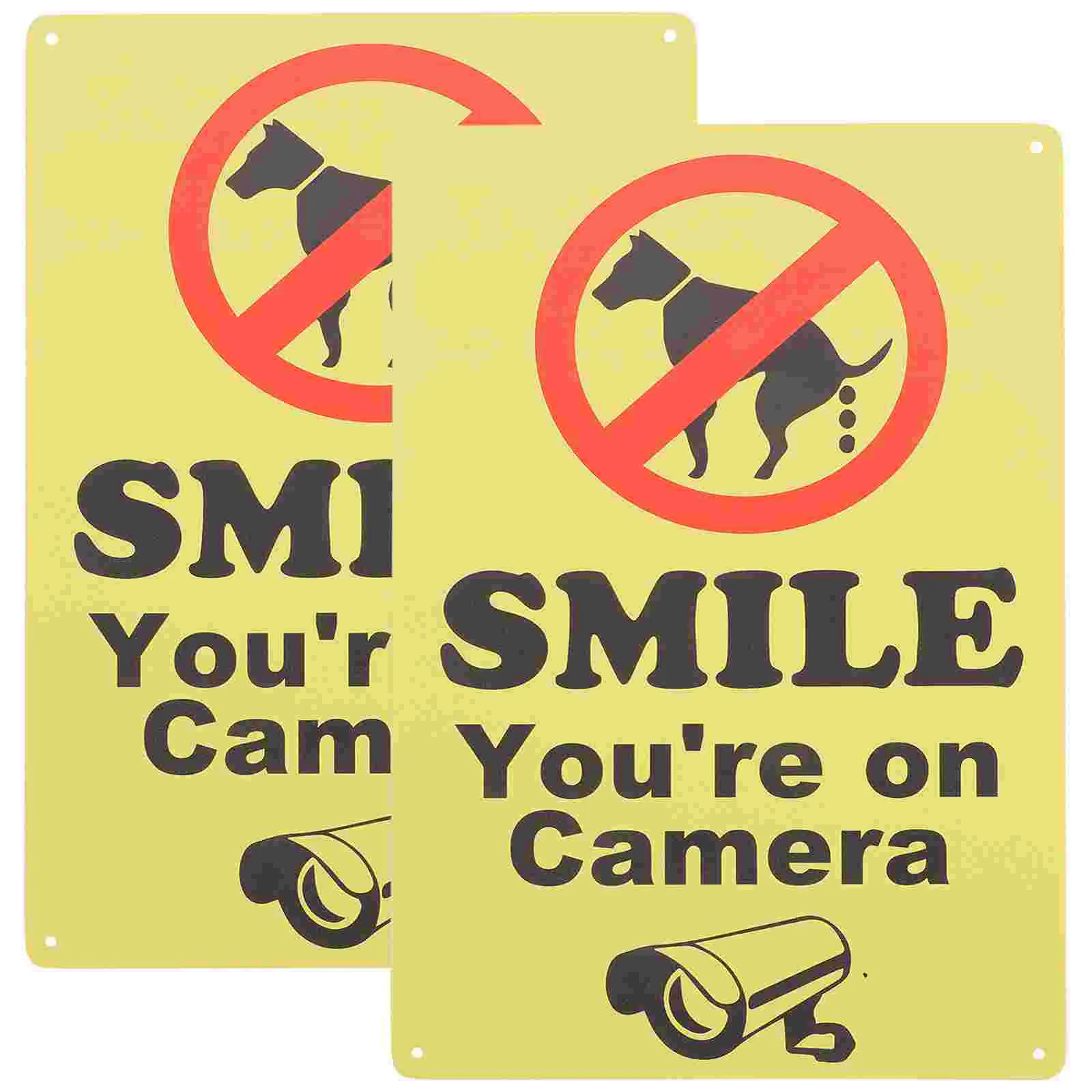 

2 Pcs Park Warm Tip Sign Logo Tape Garden Dog Warning Iron Smile Your Camera Marker